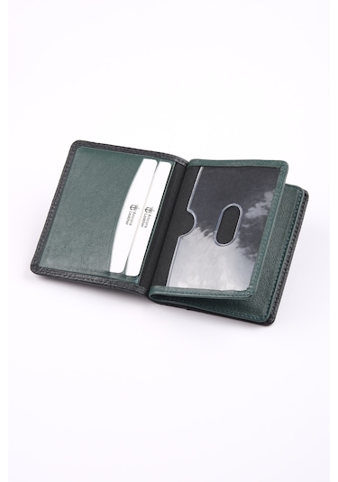 Ancora Leather Hakiki Deri Kartlık-26207 Siyah - Yeşil