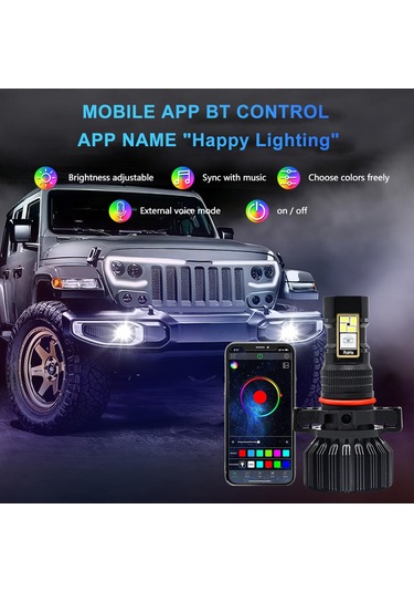 Padalink Rgb Araba Sis Lambası, Ip68 Su Geçirmez, Bluetooth App Kontrol, İphone/android Uyumlu, 5202 Arayüzü, 8000lm, Çiftli Paket