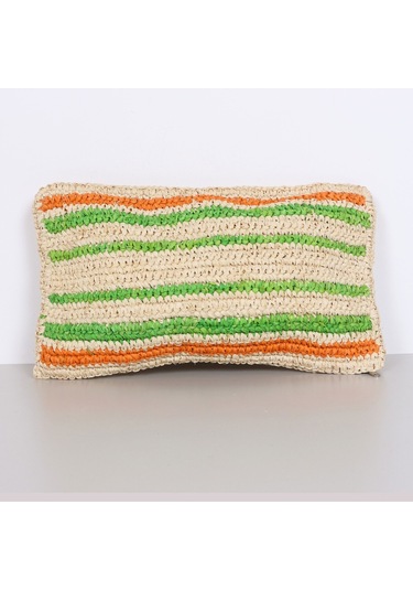 Çift Yön Örgü 30x50 Cm. Doğal Renkli Rafya Kırlent Mix