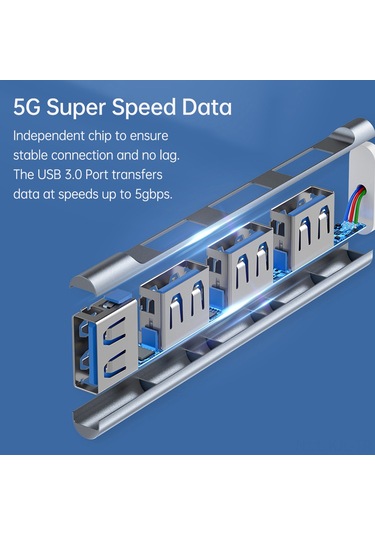 Gajeena Alüminyum Gövde 4 Usb 3.0 Portlu Çok Fonksiyonlu Usb-type-c Hub Genişletme Dönüştürücü - Gümüş