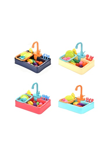 Gajeena Çocuklar İçin Elektrikli Mutfak Lavabo Oyuncak Seti, Turuncu, Su Döngüsü Sistemi Ve Eğitici Özellikler, 8 Parça Meyve Sebze Ve Beste Takımı