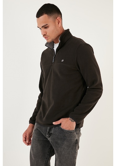 Buratti Slim Fit Anti-Pilling Tüylenme Yapmayan Bato Yaka Kışlık Şardonlu Erkek Polar 5906001 Antrasit