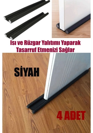 4 Adet Siyah Çift Taraflı Kapı Altı Rüzgar Soğuk Ve Haşere Önleyici Isı Yalıtım Süngeri