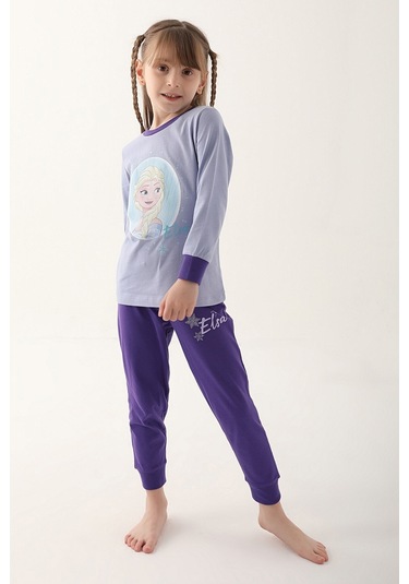 Frozen Açık İndigo Kız Çocuk Uzun Kol Pijama Takım Açık İndigo