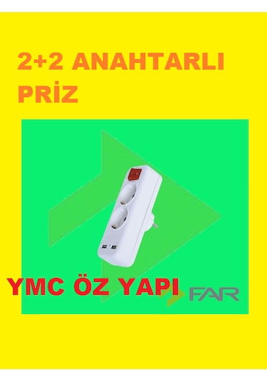 Far Golyat 2+2 Usb'li Anahtarlı Fiş Priz Üstün Teknoloji