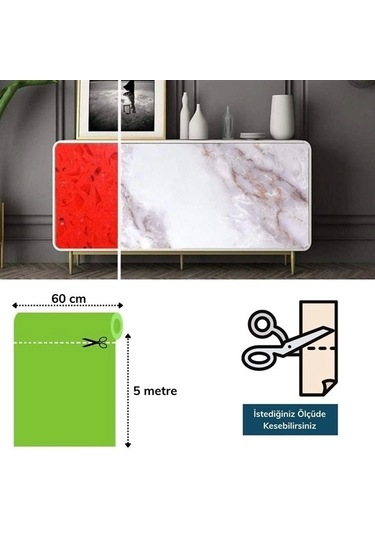 Mermer Desenli Masa Tezgah Mutfak Su Geçirmez Yapışkanlı Folyo Sticker Sarı 5x0,6m K0