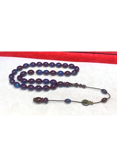 Mavi Sedefli Ateş Kehribar Tesbih