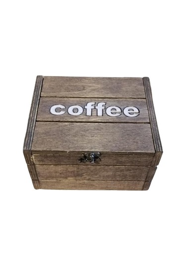 Coffee Logolu Ahşap Saklama Kutusu 20x20cm Kare 10cm Yükseklik