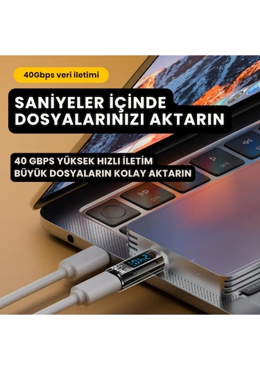 Polham 8k Hdmi, 40gpbs Ve 240w Süper Hızlı Dişi Type C To Erkek Type C Şarj, Data Ve Hdmi Çevirici Adaptör