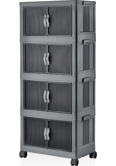 Çok Amaçlı Kapaklı Portatif İstiflenebilir Tekerlekli Organizer Dolap Antrasit Beyaz