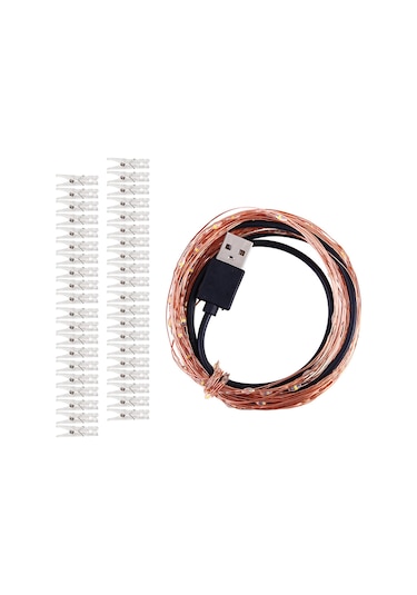 Xindoker "100 Led'li 10 Metre Usb Fotoğraf Klipsli Işık Şeridi - 50 Klipsli Dekoratif Aydınlatma" Beyaz