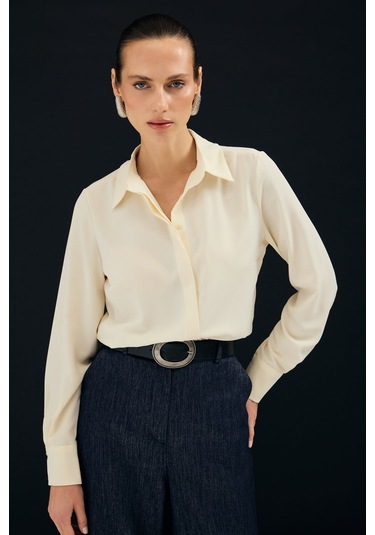Sateen Klasik Düz Gömlek - Sarı-136997