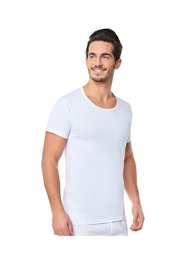 Seher Yıldızı Bisiklet Yaka Yarım Kol Fanila Erkek Atlet  6 Adet Beyaz