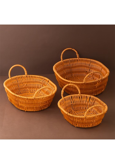 Porsima 302a 3lü Düzenleyici Oval Hasır Sepet Seti Ekmeklik Sepet