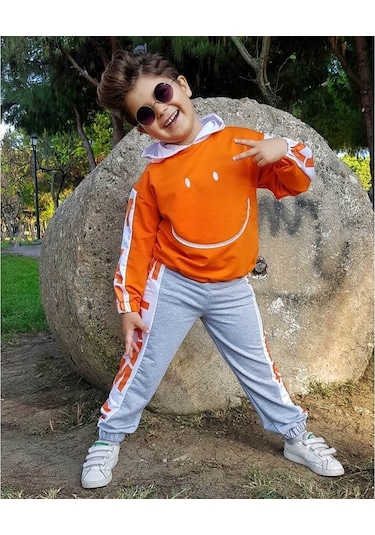 Quzucuk Kids Çocuk Smiley Turuncu Eşofman Seti Turuncu
