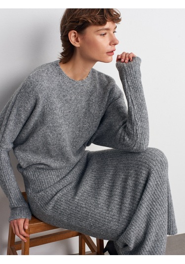 Dilvin 90260 Bisiklet Yaka Yumuşak Dokulu Triko Elbise-füme M. Füme M.