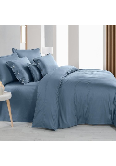 Sarev Monochrome Royal Blue %100 Pamuk Saten ''300 Tc" Nevresim Takımı Ks V14 Kahverengi