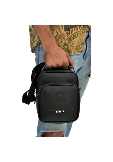 Tuldar Erkek Deri Ayarlanabilir Çapraz Omuz Askılı Günlük Omuz Ve El Çantası 19x22cm Tul132 Siyah - Kırmızı