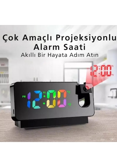 Monozone Aynalı Projeksiyon Saat Renkli Ekran Çalar Saat Takvim