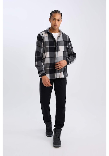 DeFacto Regular Fit Kareli Polar Uzun Kollu Gömlek V2767AZ24WNAR221 Antrasit