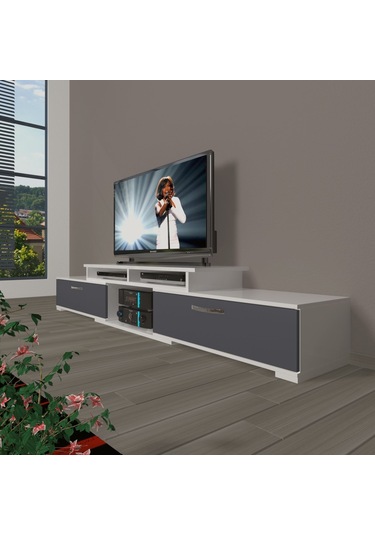 Decoraktiv Flex 130 Mdf Tv Ünitesi Tv Sehpası Beyaz - Antrasit