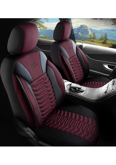 Panda Paris Serisi Pike Kumaş Oto Koltuk Kılıfı Tam Set Bordo - Siyah