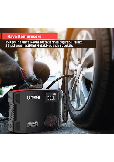 Utrai Jstar 5 24000 mAh 2000A Jump Starter + Lastik Şişirme Pompası Taşınabilir Akü Takviye Cihazı Seti