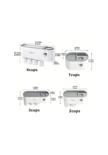 Fastbuy Challenger Diş Fırçası Tutucu Ve 4 Bardaklı Banyo Organizatörü Macun Dispenser Kiti Gri Gri