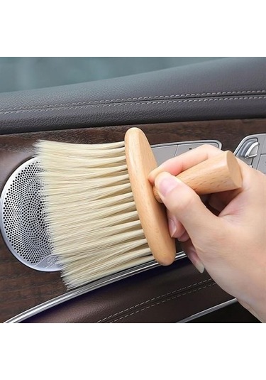 Ollevra Araba İçin Ahşap Saplı Yumuşak Kıl Fırça Detaylı Toz Alma Temizleme Fırçası