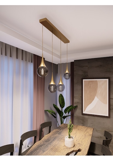 Opya 4 Lü Sıralı Eskitme Metal Füme Sarkıt Avize