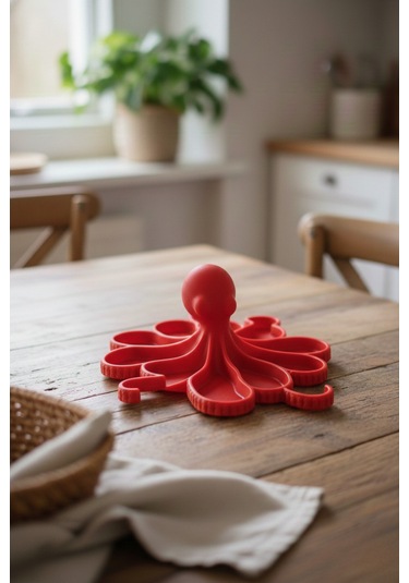 Oxyteez Ahtapot Tasarımlı Dekoratif Stand Kırmızı Renk Reçine Tasarım Ev Ve Ofis Dekorasyonu