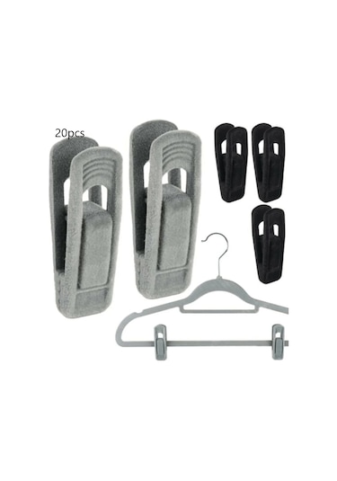 Black-20pcs Kaymaz Kadife Askılar Klipler Floklu Pantolon Ceket Elbise Pantolon Klip Tasarrufu Asma Kancaları Ev Ürünleri