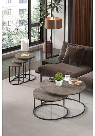 Orta Sehpa Ve Zigon Sehpa Set İkili Lüx C Zigon Gordion