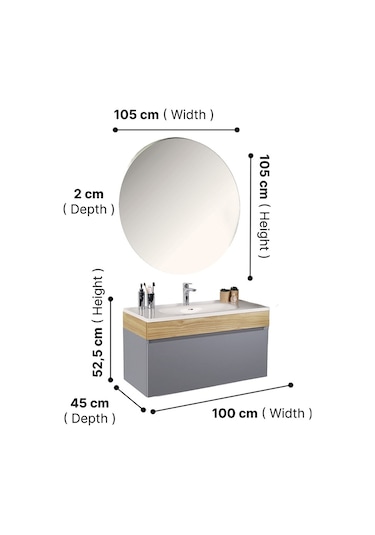 Kobos Harmony 100 Cm Banyo Dolabı Seti Light Grey + Meguro Gri