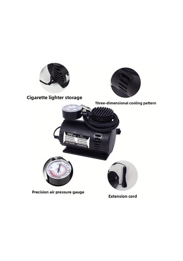 Boatshop1 Siyah Taşınabilir 12v Araba Hava Kompresörü Suv Motosiklet İçin Ağır Hizmet Tipi Lastik Şişirici Siyah-