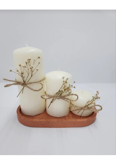 Denic 3 lü Mum Seti Krem Blok Mum Baton Mum Silindir Mum
