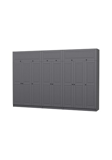 Kale 8 Kapaklı 4 İç Çekmeceli Dolap Ve Yüklük Antrasit Mebran İlkbahar 255cm Antrasit
