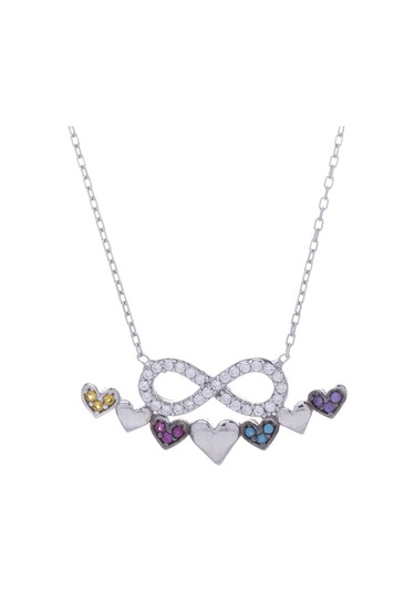 925 Ayar Gümüş Zirkon Taşlı Sıralı Kalp Sonsuzluk Kolye