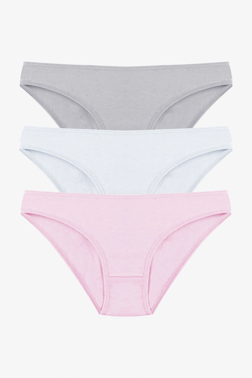 Kadın 3'lü Pamuklu Basic Külot 11040 Ekru - Pembe