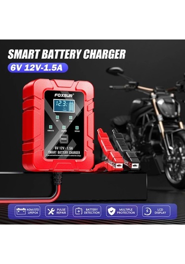 Motion003 Foxstar 6v 12v 1.5a Lityum Demir Prensil Şarj Cihazı Siyah Motosiklet Damlama Şarj