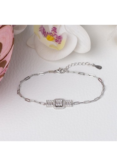 Baget Zirkon Taşlı 925 Ayar Gümüş İthal Kadın Bileklik