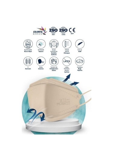 Musk Kf94 Kore Tipi Ffp2 Maske Krem Renk 10 Adet