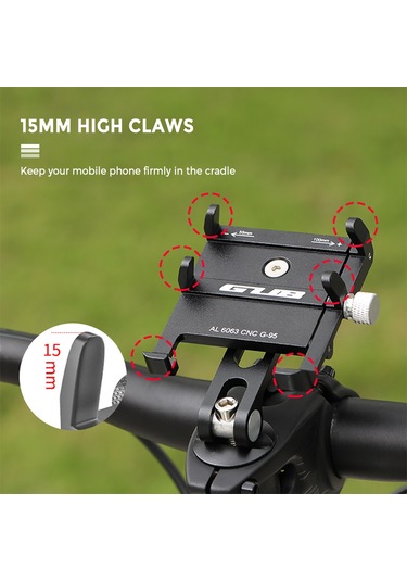 Jeehugo Gub G-95 Alüminyum Bisiklet Telefon Tutucu - 55-100mm Genişlik Ayarı, 3.7"-7.2" Telefonlar İçin, Açı Ayarlanabilir, Sağlam Tutma, Kolay Kurulum Çok Renkli