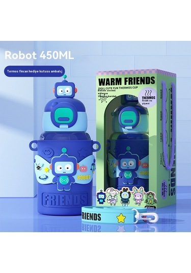 Aurora Çocuk Termos Bardağı 304 Paslanmazçelik Büyük Kapasiteli Termos Bardağı Mavi