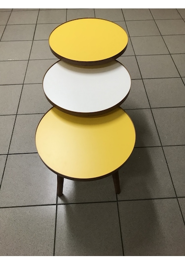 3.lü Zigon Sehpa SARI- EKRU (KREM) 18mm 1.sınıf Mdf Lam Tabla