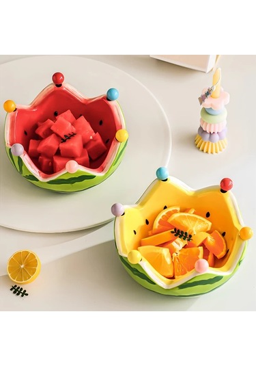 Honeybeeshop Kırmızı İçli Karpuz Kasesi 6 Çatal Ve Paslanmaz Desert Cocktail Kaşıkları Seti Kırmızı Dolgu Karpuz Kasesi