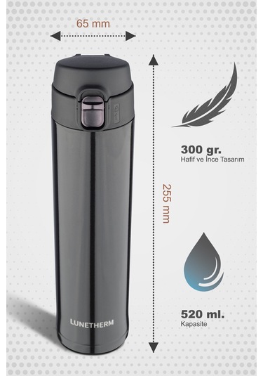 Lunetherm Sızdırmaz Vakumlu Çift Katmanlı Çelik Termos - Siyah