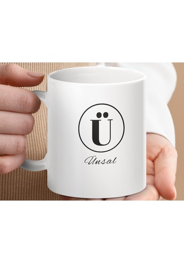 Ünsal İsimli Kupa Bardak, Harfli Bardak, Hediye Kupa Bardak, Kahve Kupa Bardak Beyaz