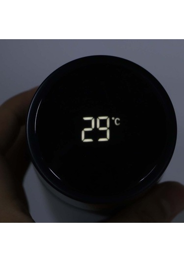 Hangfox Siyah 500ml Paslanmaz Çelik Isı Saklama Bardağı, Dokunmatik Led Sıcaklık Gösterici, Vakumlu Ve Damlacık Önlü Diğer
