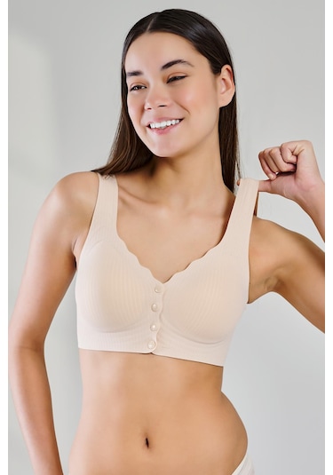 Yeni İnci İz Yapmayan Lazer Kesim Önden Çıtçıtlı Hafif Sütyen Br111 Siyah